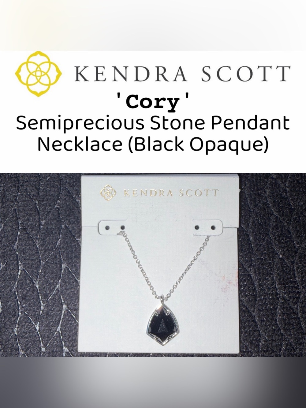 Kendra Scott - 'Cory' Semiprecious Stone Pendant Necklace - Black Opaque  (NWT)